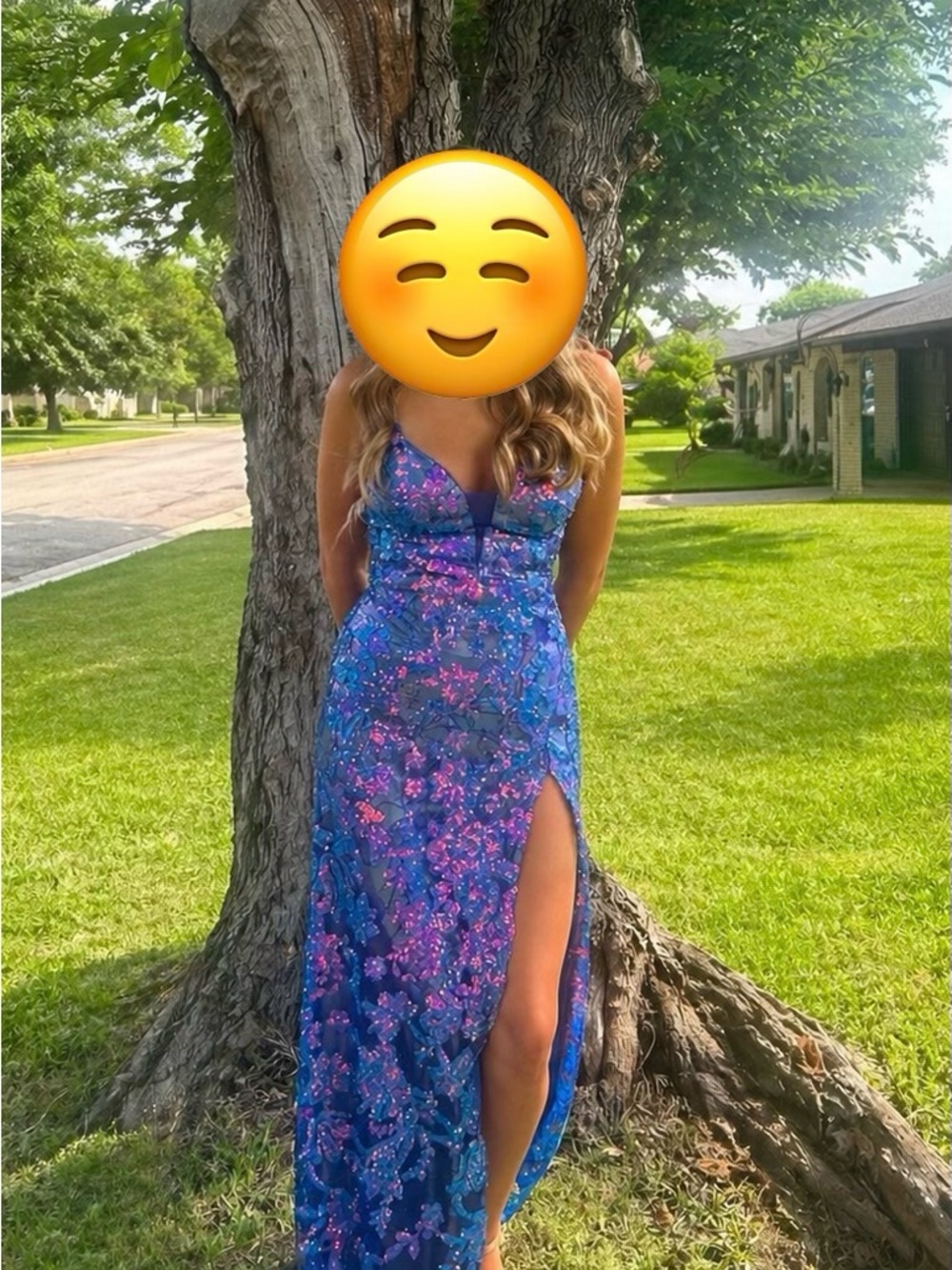 Sparkling Blue Sequin Slit Evening Gown